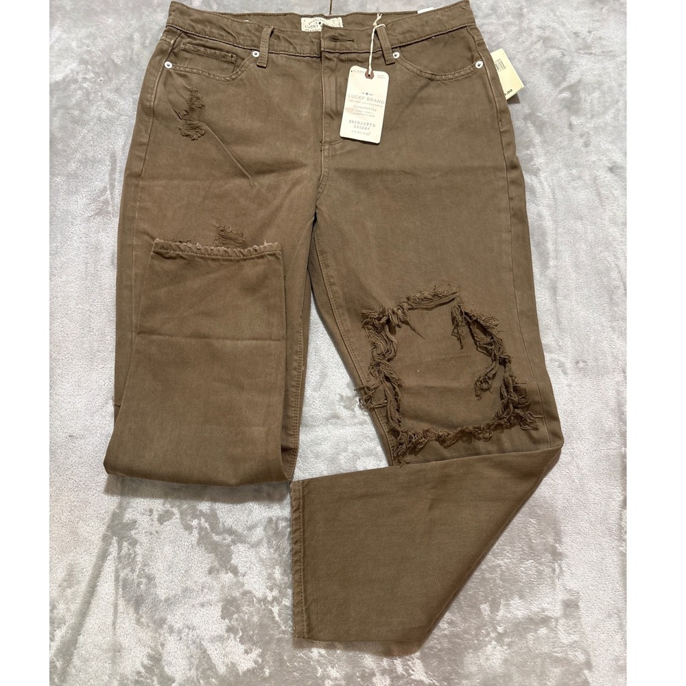 Lucky Brand Bridgette Skinny High Rise Distressed Jeans Olive Brown 12/31 NEW